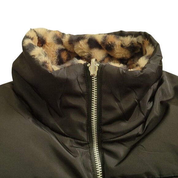 Birch & Stone Reversible Faux Fur Leopard Print Puffer Vest NEW Size Large - Picture 5 of 11
